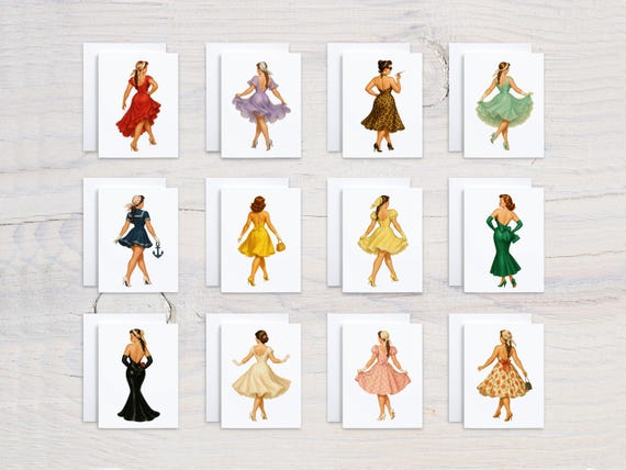 Retro Pinup Girls Notecard Set, Variety Pack, Assorted Cards, All Occasion Cards, Birthday Card, Cute Stationary, Blank Notecards, CS185