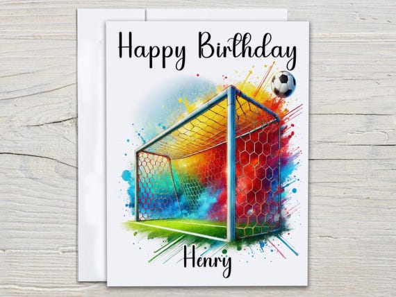 Personalized Soccer Birthday Card, Soccer Watercolor, Soccer Party Invitation, Male Birthday Card, Soccer Theme, Soccer Bday Gift, BC225