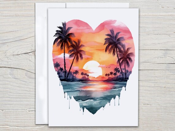 Watercolor Sunset Heart Notecard Set, Cute Stationary, Everyday Card, Just Because Card, Snail Mail, Miss You, Thank You, All Occasion,EC279