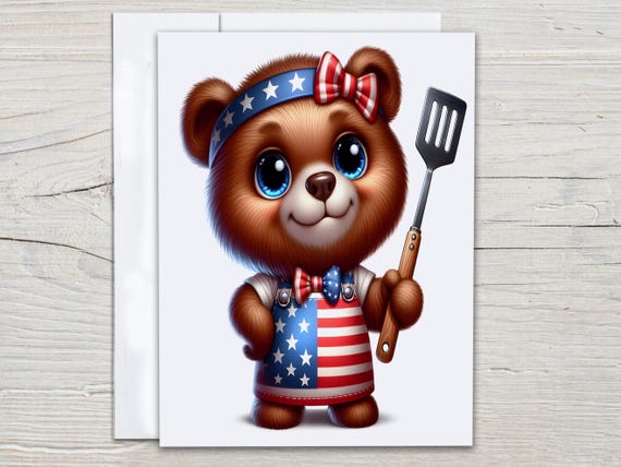 Patriotic Bear Notecards Set, Everyday Cards, Snail Mail, Miss You Card, Memorial Day Cards, Fourth of July Cards, Birthday Card Pack, EC365