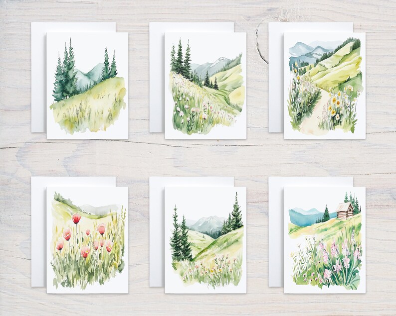 Assorted Watercolor Mountain Landscape Cards, Birthday Card Pack, Bulk ...