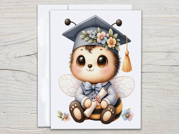 Cute Graduation Bee Notecards, Congratulations Grad Bee Cards, Cap and Gown, Congrats Grad Card, Daughter Grad Card, Card Graduation, EC186