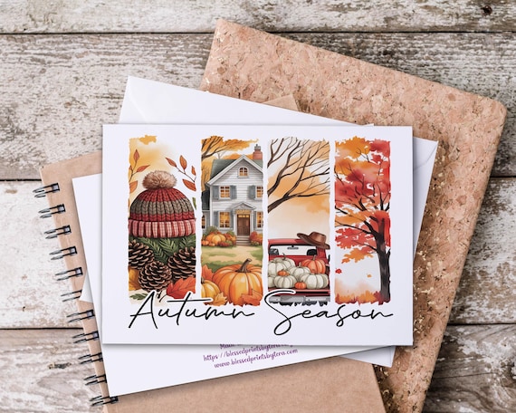 Autumn Season Notecard Set, Watercolor Fall Theme, Blank Notecard, Custom Stationery, Fall Notecard, Gift For Her, Watercolor Pumpkin, EC412