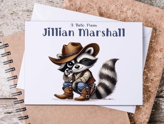 Cowboy Raccoon Note Card, Personalized Woodland Cards, Custom Stationary, Yeehaw Trash Panda, Raccoon Thank You, Cute Raccoon Note Card,NC21
