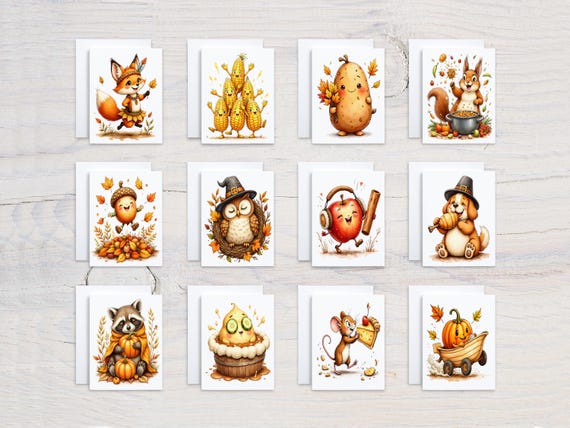 Assorted Fall Notecard Set, Autumn Greeting Cards, Cute Watercolor Cards, Just Because, Fall Stationery, All Occasion Blank Notecards, CS372