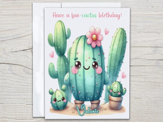 Personalized Cute Bday Card, Watercolor Cactus Design, Bday Card For Her, Funny Birthday Card, Bestie Birthday Card, Homemade Cards, BC79