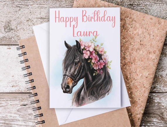 Happy Birthday Card, Watercolor Horse Greeting Card, Personalized Horse Card, Granddaughter Birthday Card, Niece Birthday Card, BC17