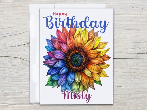 Personalized Watercolor Sunflower Birthday Card, Sunflower Bday Card, Pretty Birthday Card, Bday Card For Her, Friend, Mom, Sister, BC272