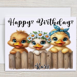 Cute Peeking Ducks Birthday Card, Personalized Card, Farm Animal Card, Duck Themed Celebration, Named Duck Birthday Card, Farm Animal, BC281