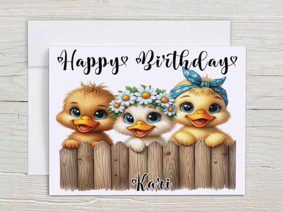 Cute Peeking Ducks Birthday Card, Personalized Card, Farm Animal Card, Duck Themed Celebration, Named Duck Birthday Card, Farm Animal, BC281