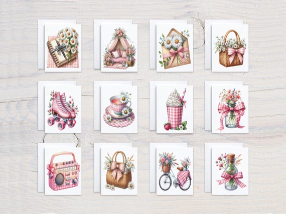 Pink Gingham Notecard Set, Card Assortment, Variety Pack, Everyday Card, All Occasion Cards, Just Because Card, Thankyou Note, CS142