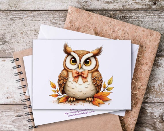 Cute Watercolor Owl Notecards, Great Horned Owl Notecards, Barn Owl Cards, Wildlife Cards, Fall Greeting Card Set, Blank Cards, FA14