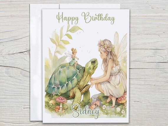 Personalized Turtle Bday Card, Fairy Birthday Card, Happy Bday Card, Bestie Birthday Card, Pretty Birthday Card, Niece Birthday Card, BC96