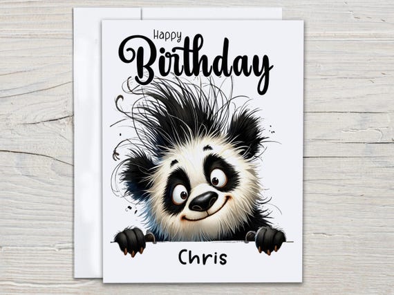 Personalized Panda Birthday Card, Funny Bday Card, Cute Bday Card, Bday Card for Her, Happy Bday Card, Silly Animals, Husband Card, BC150