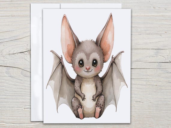 Watercolor Bat Notecards, Wildlife Card Set, Bat Greeting Card, Bat Stationery, Everyday Card, Miss You Card, All Occasion Cards, EC291