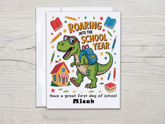 Roaring Into the School Year, Cute Dinosaur Card, Personalized Good Luck Card, First Day of Class, Welcome Back Keepsake Card, GL23