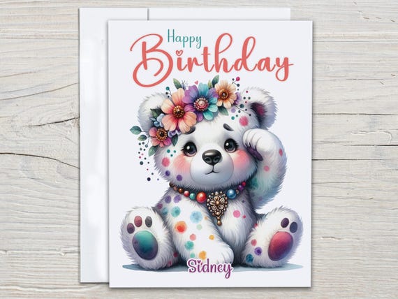 Personalized Teddy Bear Bday Card, Cute Birthday Greeting Card, Bday Card for Her, Handmade, Bestie Birthday Card, Card For Her, BC216