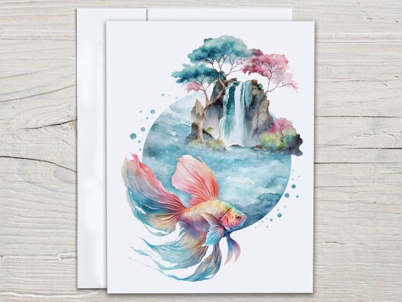 Watercolor Fish Notecard Set, Cute Stationary, Thank You Card, Ocean Scene, Miss You Card, All Occasion, Snail Mail, Everyday Card, EC257