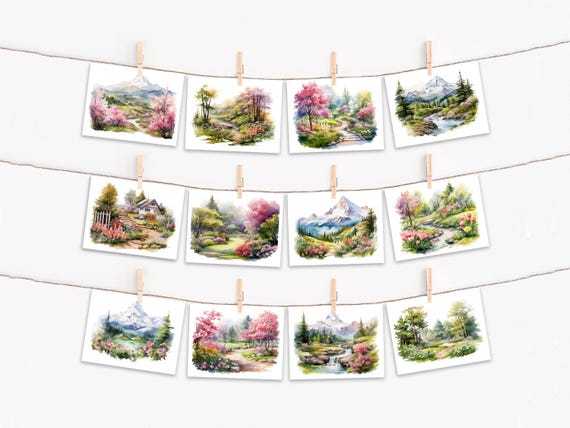 Watercolor Mountain Scene Notecards, Assorted Card Set, Handmade Notecards, All Occasion Cards, Variety Pack, Thankyou Card, Bday, CS184