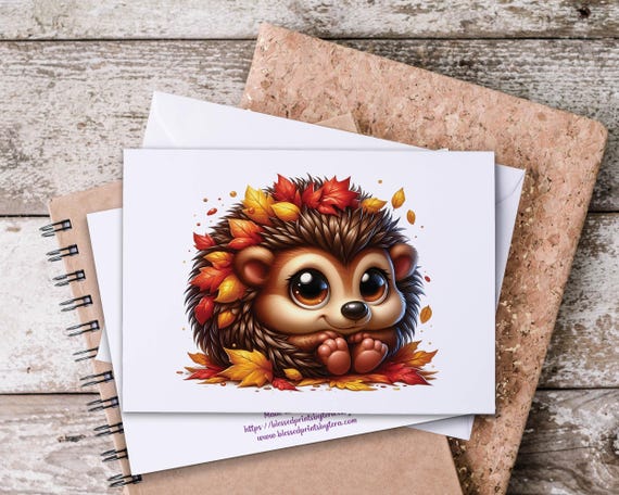 Cute Hedgehog Fall Note Cards, Hedgehog Card Set, Autumn Notecard, Blank Wildlife Card, Cute Stationary, Everyday Card, All Occasion, FA9