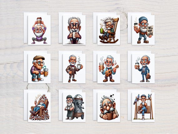 Funny Coffee Grandpas Notecards, Assorted Card, Birthday Card Pack, All Occasion Cards, Get Well Soon, Card Assortment, Thank You, CS267