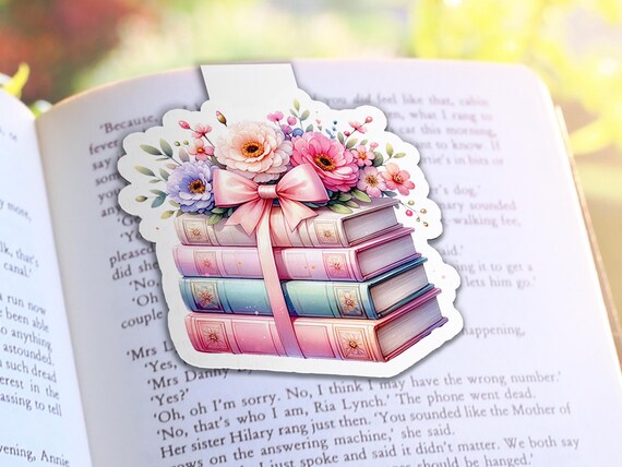 Magnetic Bookmark With Book Stack, Page Saver, Cute Bookmarks, Holographic Bookmark, Book Lover Present, Kawaii Bookmark, Bookstagram, MB19