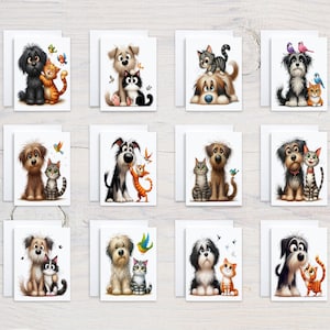 Watercolor Dog and Cat Notecard Set, Assorted Cards, Card Assortment, Cat Stationary, All Occasion Card Pack, Everyday Card Variety, CS315