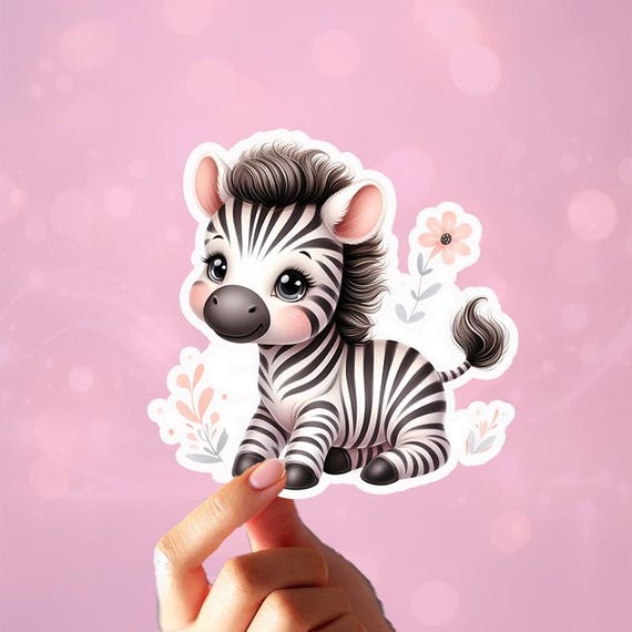 Baby Zebra Sticker, Computer Sticker, Ipad Sticker, African Animal, Gift Idea, Phone Case Sticker, Cute Animal Sticker,Personalize With Name