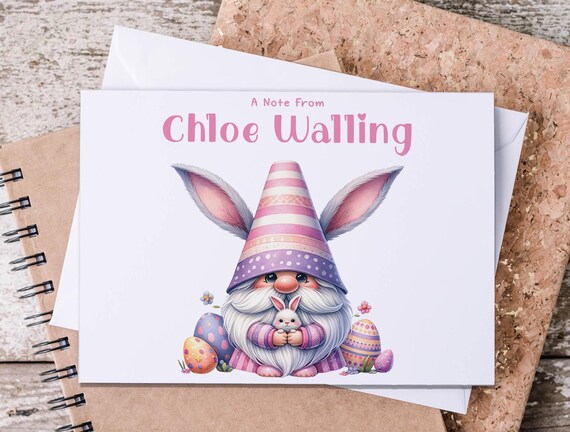 Personalized Easter Gnome Note Cards, Cute Easter Card, Snail Mail, Penpal, Gnome Cards, Happy Easter Card, Garden Gnome, NC17