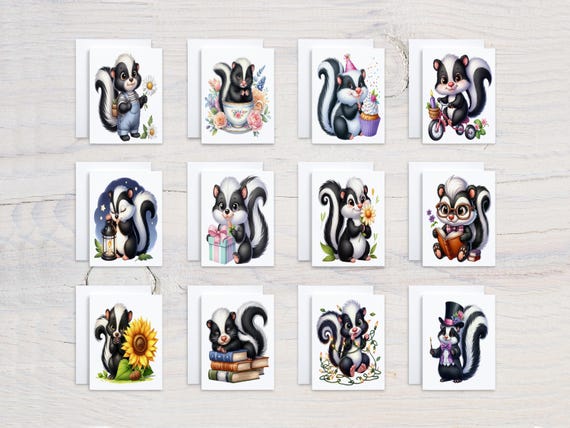 Kawaii Skunk Notecards Set, Assorted Cards, Birthday Card Pack, Wildlife Card, All Occasion Cards, Just Because Card, Card Assortment, CS260