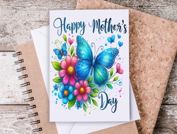 Happy Mother's Day Card, 1st Mothers Day Card, Butterfly and Flowers Card, Cute Mothers Day, Card for Mom, Perfect for New Mom, MD7