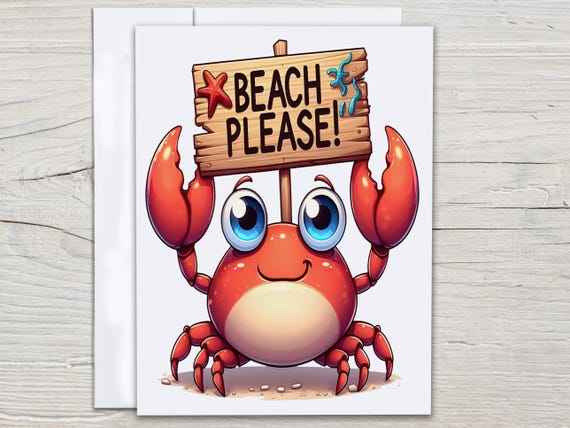 Kawaii Crab Card Set, Everyday Blank Notecards, Cute Stationary, Miss You Card, Just Because Card, Red Crab Card, Beach Lovers Gifts, EC73