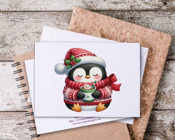 Winter Penguin Notecard Set, Blank Notecards, Christmas Stationary, Holiday Thank You, Everyday Cards, Snail Mail, Winter Card, WN4