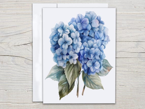 Blue Hydrangea Notecard Set, Watercolor Hydrangea, Blank Notecards, Hydrangea Stationery, Grandmillennial Gifts, All Occasion, Bday, EC326