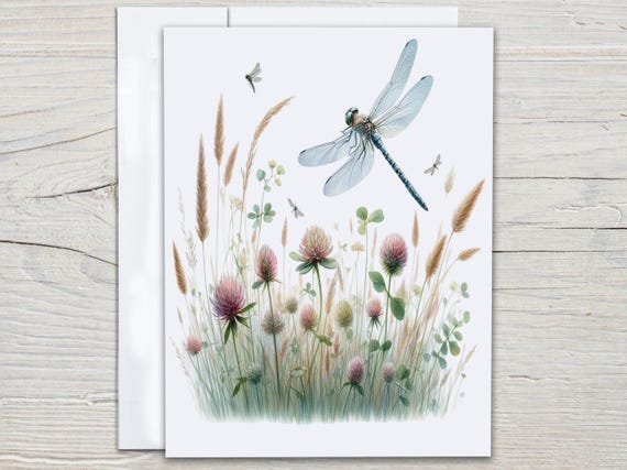 Cute Stationary Set, Dragonfly Watercolor Notecards, All Occasion Cards, Snail Mail, Just Because Card, Correspondence, Thank You, EC235