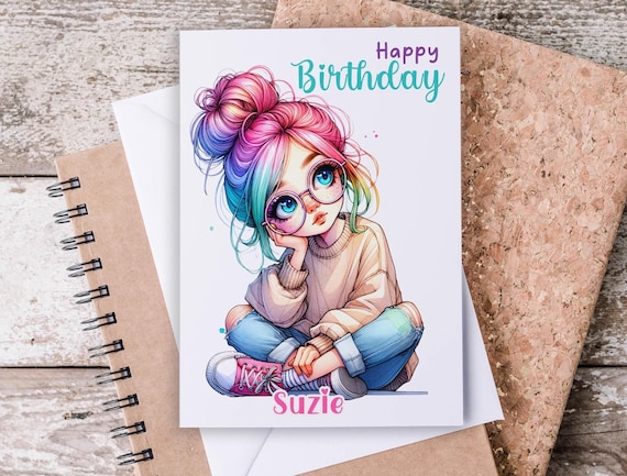 Personalized Birthday Card, Cute Girl Card, Great Niece Card, Teenager Birthday, Cool Bday Card, Granddaughter Card, Cute Bday Card, GC44