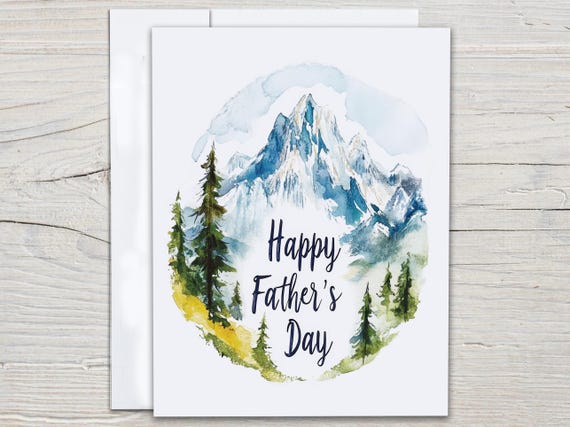 Father's Day Card Watercolor Mountain Scene, 1st Fathers Day, Daddy Card, Card For Daddy, Dad Greeting Card, Happy Fathers Day, FD9