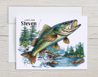 Tarjetas personalizadas de acuarela con diseño de peces, set de papelería personalizada, tarjetas en blanco, papelería para hombre, tarjeta para uso diario, PN14