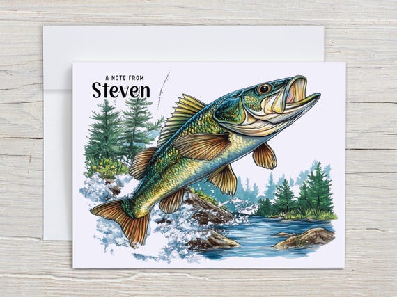 Watercolor Fish Custom Notecards, Personalized Stationary Set, Custom Stationery, Blank Note Cards, Men's Stationary, Everyday Card, PN14