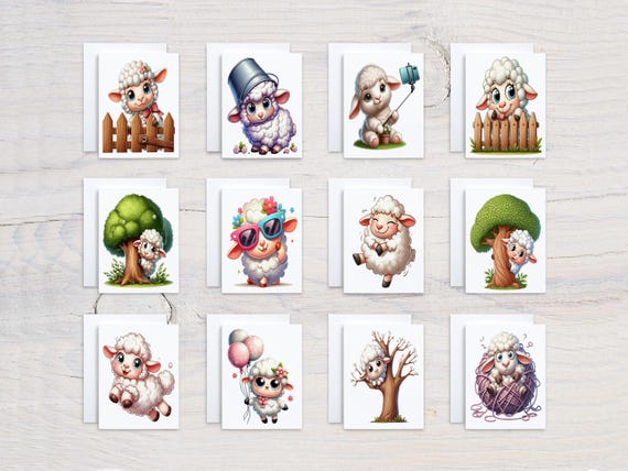 Cute Lamb Assorted Notecards, Card Assortment, Variety Pack, Everyday Card, Blank Notecards, All Occasion Cards, Stationary Set, CS246