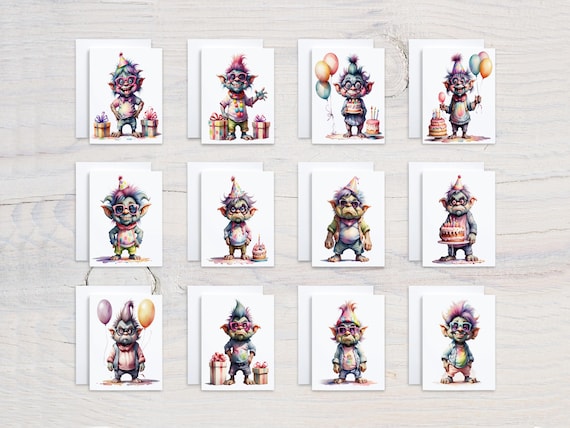 Birthday Trolls Card Assortment, Variety Pack, Bulk Greeting Cards, Just Because Card, Happy Birthday Card, Blank Notecards, Everyday, CS66
