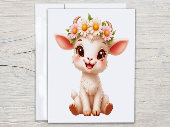 Cute Baby Goat Notecard Set, Goat Birthday Card, Baby Farm Animal, Miss You Card, All Occasion Cards, Just Because, Everyday Card, EC340