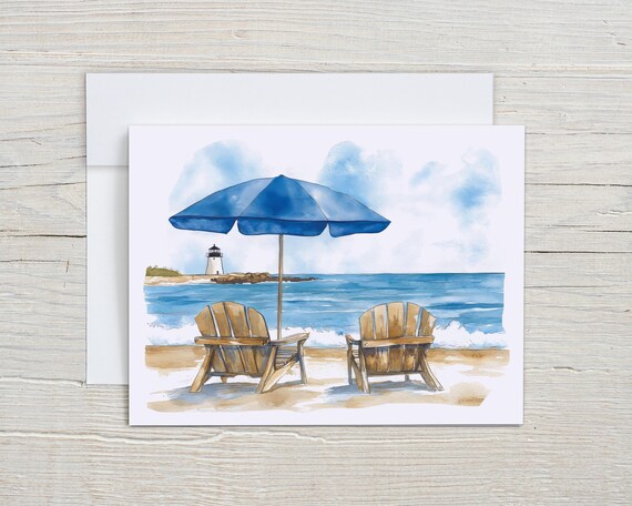 Set of Beach Scene Notecards, Thank You Notes, Blank Notecard, Beach Stationary, Coastal Stationery, Just Because Cards, All Occasion, EC405