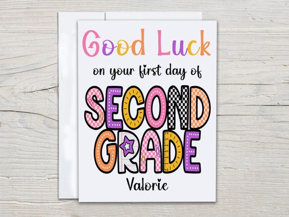 First Day of 2nd Grade Card, Good Luck at School, Primary School, Personalized New Beginnings, Best of Luck, Best Wishes, Secondary, GL4