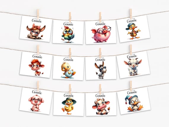 Assorted Cards, Custom Note Cards, Blank Notecards,  Assorted Cute Funny Farm Animal Cards, Personalized Set, Cute Stationary, PS1