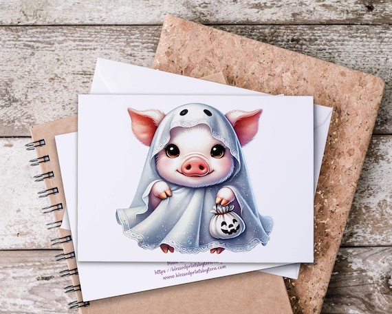 Kawaii Halloween Pig Ghost Notecard Set: Spooky Snail Mail