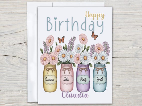 Personalized April Bday Card, Birth Flower, Bday Card for Her, Happy Birthday Card, Aries Birthday, Pretty Birthday Card,  Wife, BC106