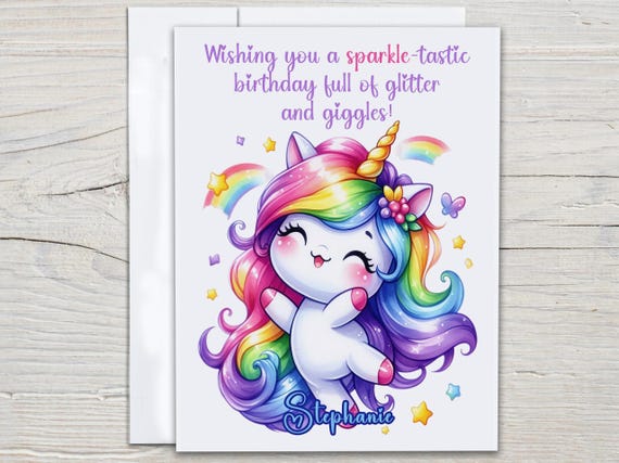 Personalized Unicorn Birthday Card, Happy Bday Card, Magical Unicorn, Granddaughter Card, Bestie Birthday Card, Funny Bday Card for Her,BC78