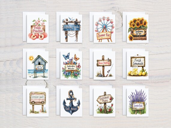 Cute Watercolor Card Assortment, Variety Pack, Blank Notecards, Everyday Card, All Occasion Cards, Just Because Card, Thank You Card, CS122