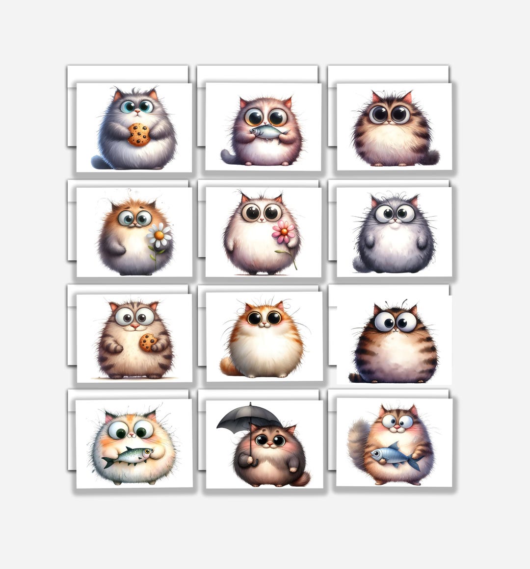 Cute Cat Notecards, Illustrated Kitty Set, Blank Note Cards for Snail ...